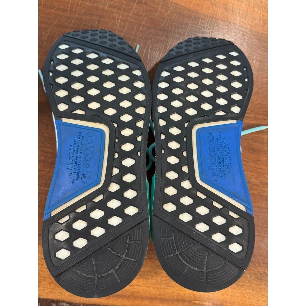 Adidas NMD R1 White Blue Green Boost Sneakers‎ Men's Size 7.5 Running Shoes